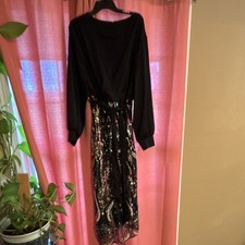 SHEIN CURVE 4XL Black Floral Sequin Wrap Midi Dress V-Neck Long Sleeve