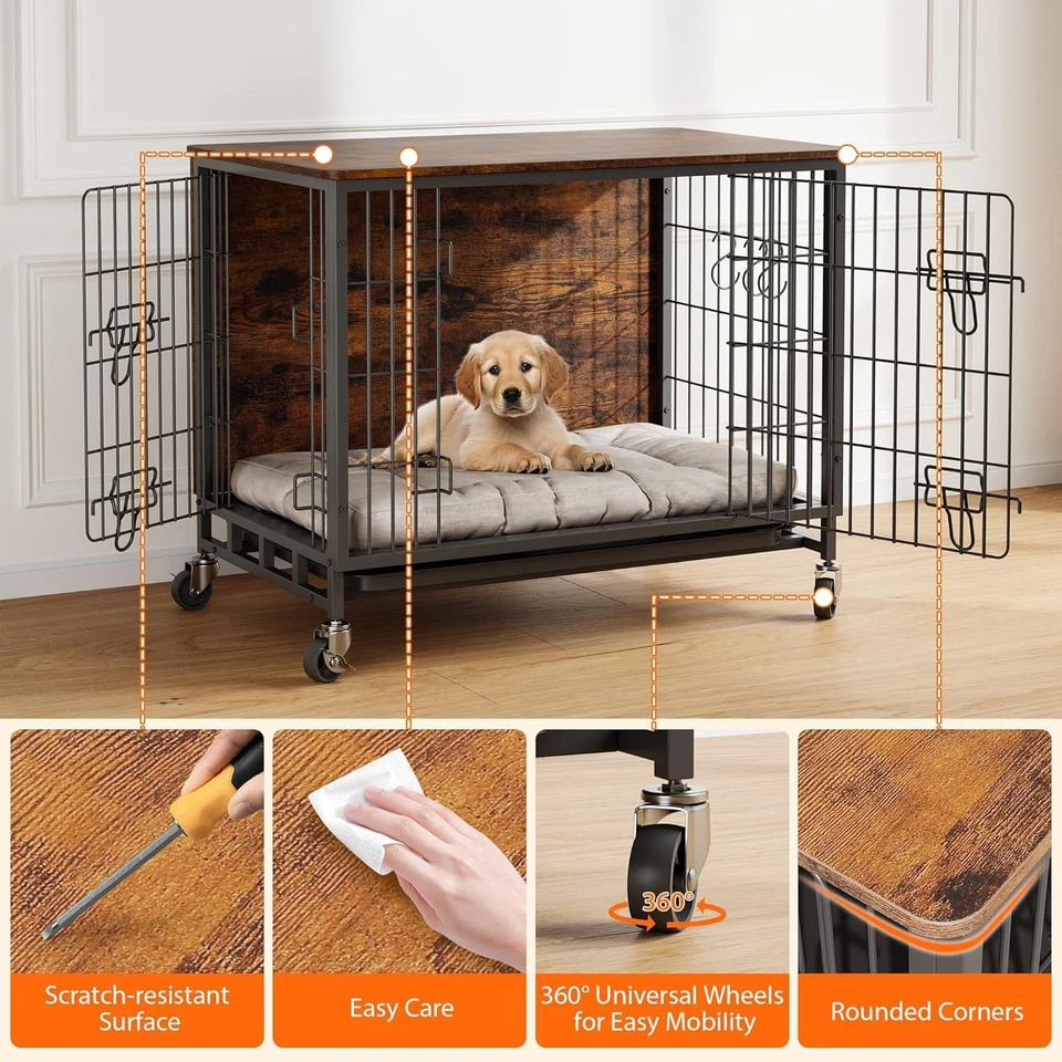 Furniture Style Dog Crate End Table Wooden Metal Pet Kennel Cage Large Anti-bite - Image 4 of 4