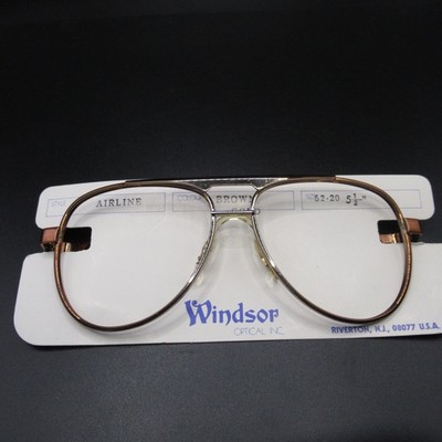 Vintage Windsor Optical Airline Aviator Eyeglass Frames Brown Gold 52-20 Japan