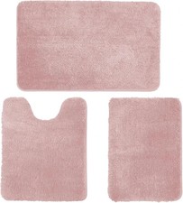 3-Piece Bathroom Bath Mat Contour Rug Set Pink Bathroom Rugs Set Luxurious Mats