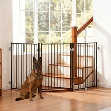 Free Standing Dog Gate with Door, 36'' Tall Foldable Dog Fence for Indoor  O...