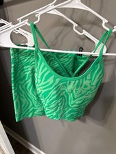 Green Sports Bra Top And Biker Shorts Set Womens small Athletic Workout