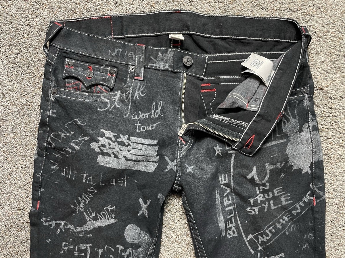 True Religion Size 36 Waist Gray Red Denim Short Straight True Religion Size 36 Waist Gray Red Denim Short Straight