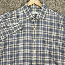Peter Millar Shirt Mens XL Blue Cream Long Sleeve Plaid Button Down Classic EUC