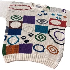 Vtg 90s Concrete Geometric Pattern Knit Sweater Colorful Deadstock Grandpacore