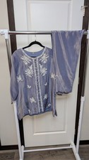 Lavender Shimmer-Silk Soft Co-ord Set w/ Thread Pearl Embroidery Chest Size 42