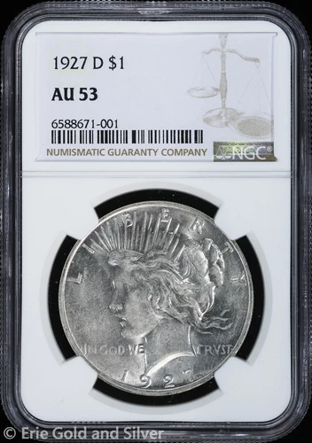 1927-D $1 Peace Silver Dollar NGC AU 53