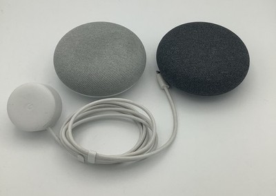 Lot of 2 Google Home Mini 1st Gen Smart Speaker - Chalk + Charcoal + Power Cable