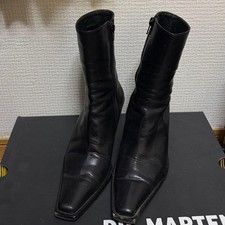 Ann Demeulemeester Leather Black Square Toe Boots 7cm Heels