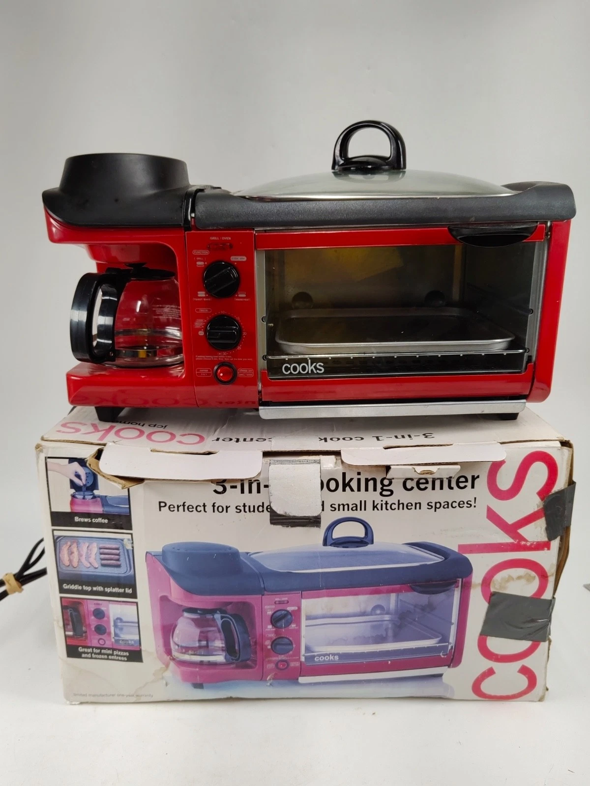 Cooks 3 in 1 kitchen appliance Griddle Toaster Oven Coffee Maker TESTED