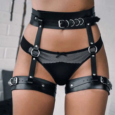 Edgy Punk Gothic PU Leather Waist-Leg Belt Caged Garter with Adjustable Straps
