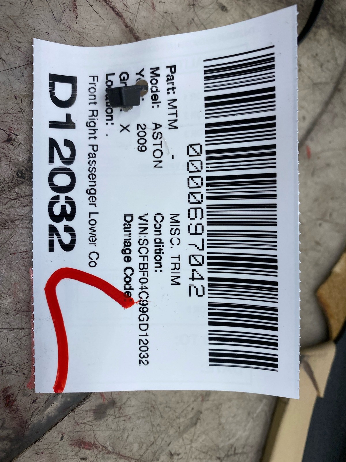 2009 Aston Martin Vantage Front Right Passenger Lower Cowl Kick Panel Trim Panel