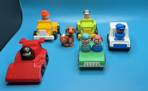 Vintage Lot Of 12 Fisher Price Little People Figures Vehicles Dog Toys 70s-80s