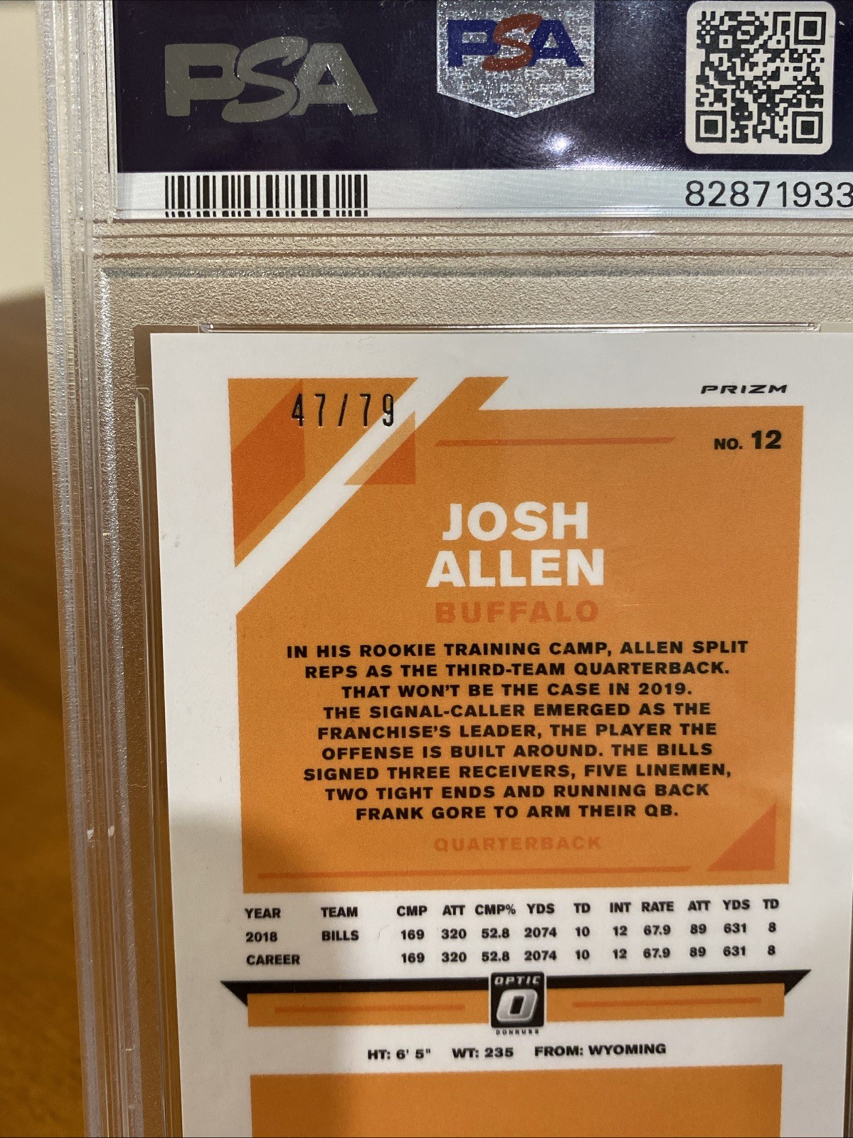 Josh Allen 2019 Panini Donruss Optic  #12 Orange Scope Prizm /79 PSA 10 view 2