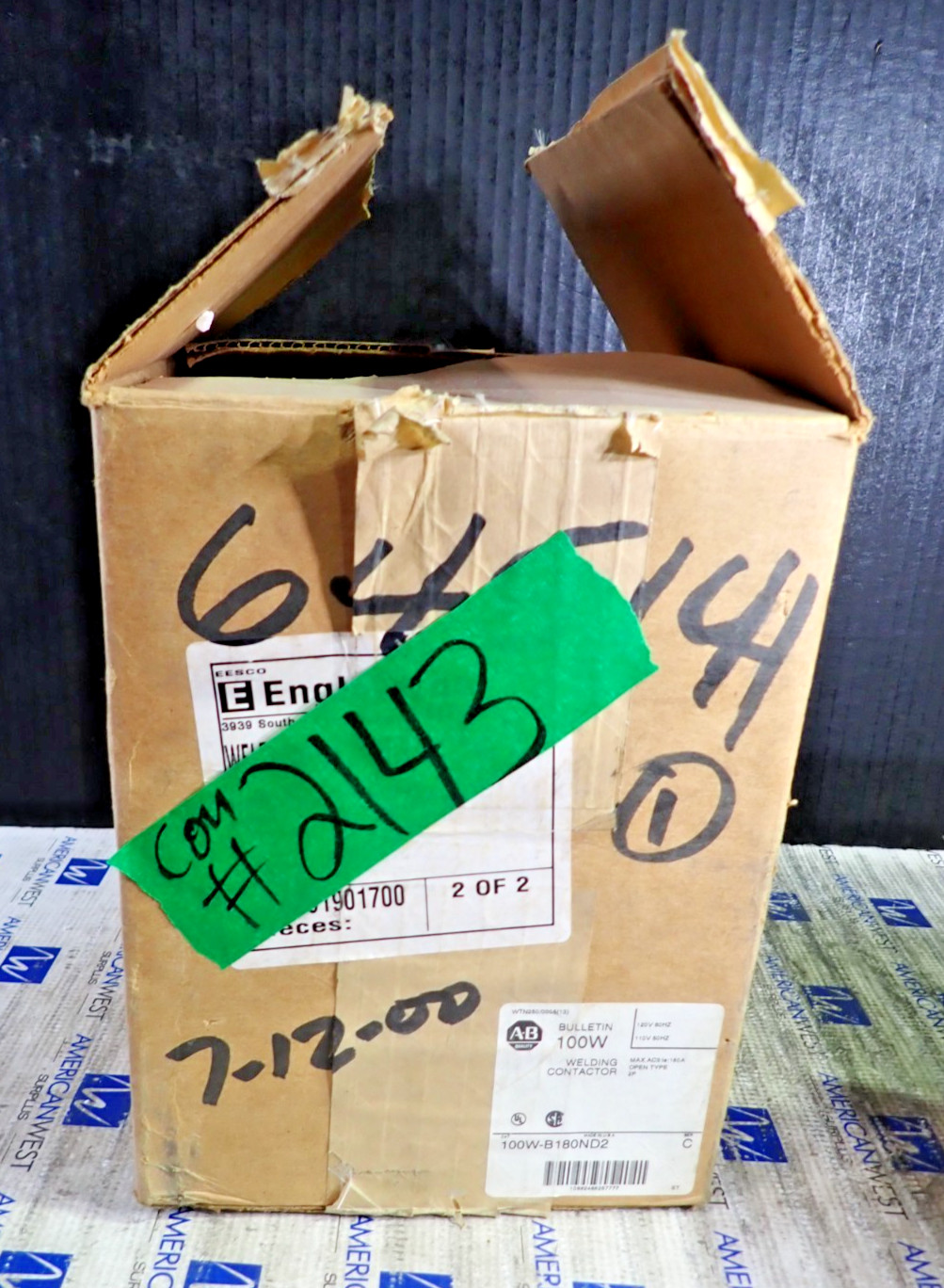 NEW Allen-Bradley 100W-B180ND*2 Contactor 135 A 3PH Sz4 SerC W/GF473COIL CON2143