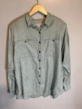 Vintage Venezia Blouse Cotton 18-20 Longsleeve Button Up Floral-texture Blue