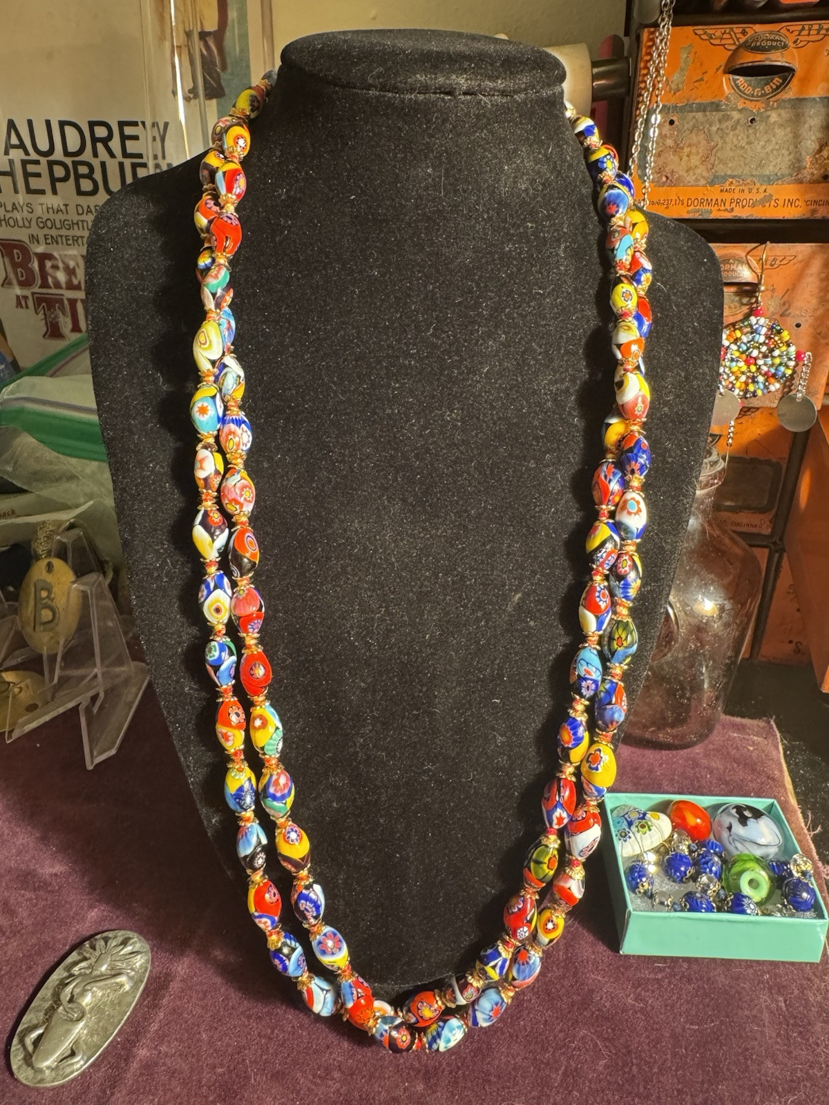 Vintage Venetian Murano Millefiori Art Glass Bead Necklace Rare 49” 1/2 -Italian