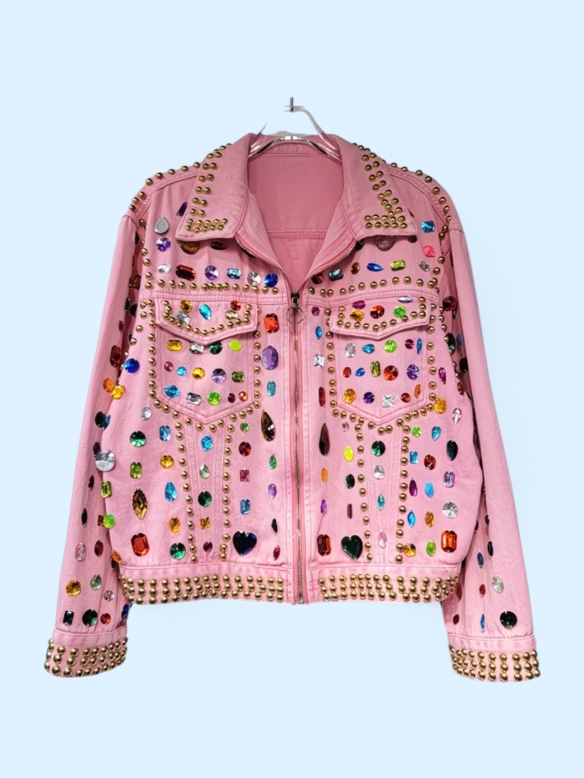 Chaqueta vaquera rosa con pedrería