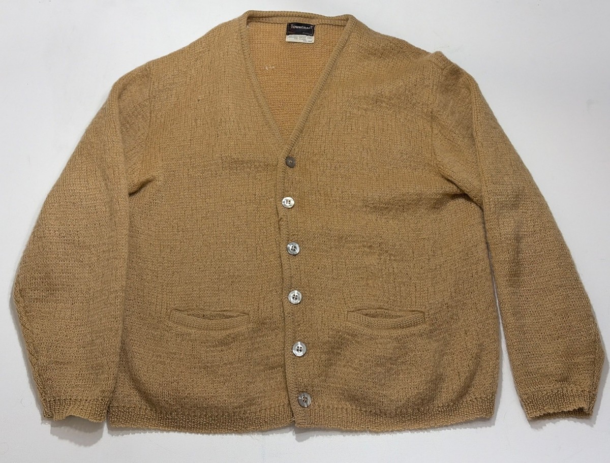 Vtg JC Penney Towncraft Tan Wool Mohair Cardigan Kurt Cobain