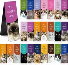 Cute Cat Magnetic Bookmarks - 30 PCs Funny You Pawsed 30 pcs, Multicolored 
