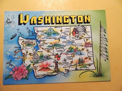 Washington vintage map postcard State Flower