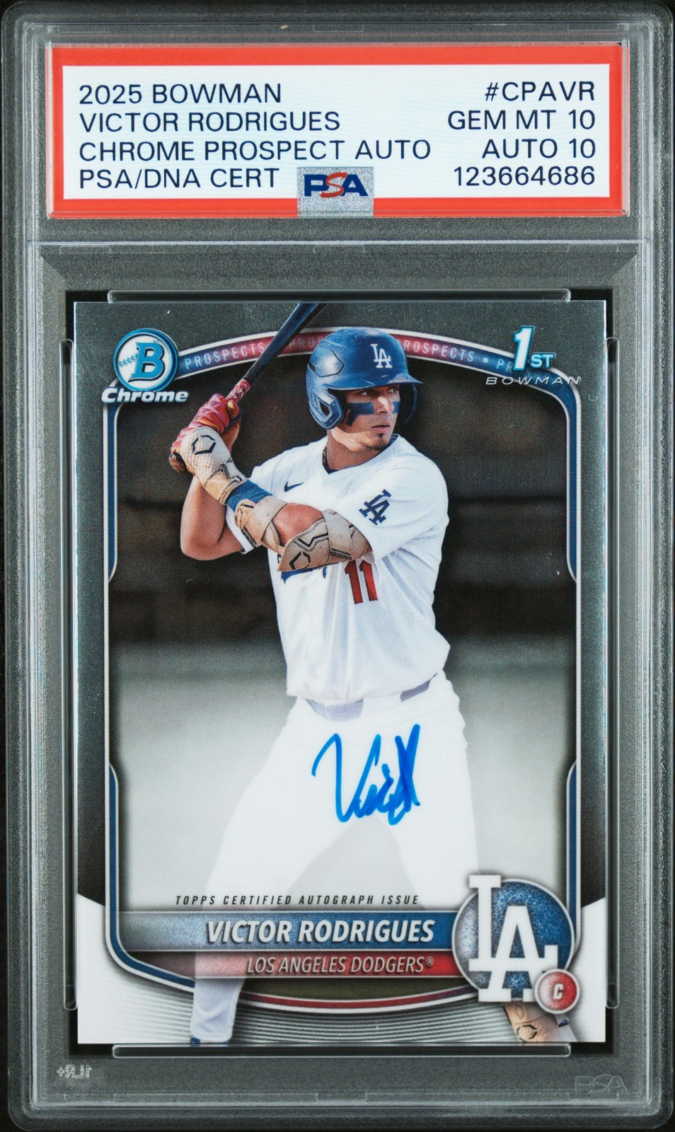 2025 BOWMAN CHROME PRSPCT AUTOS #CPAVR VICTOR RODRIGUES PSA 10 AUTO 10