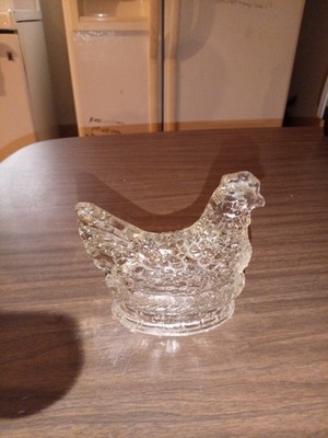 Vintage Clear Glass Hen-on-Nest Candy Dish Lid