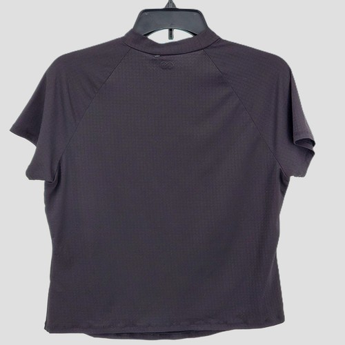 Calia Ruched Rash Guard Womens Large Mock Neck Short Sleeve Top Black UPF 50+ - Picture 2 of 10