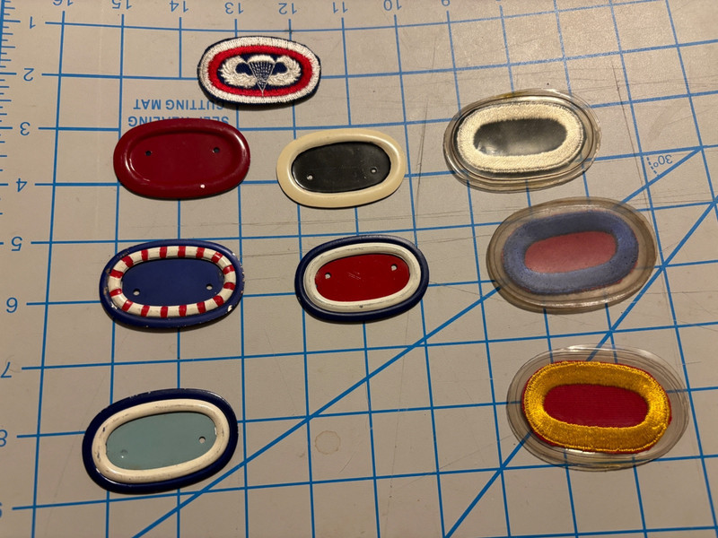 1950s US Army Set of 9 Different Airborne Metal Ovals plastic & cloth wwii Ww2