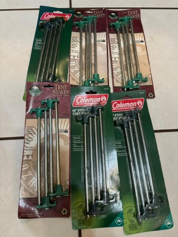 NOS 6 Packs of 4 (24) Coleman 10 in Tent Stakes Heavy Duty Plated Steel Ozark