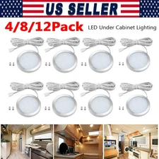 4-12PCS LED Puck Light Under Cabinet Lighting Kit Kitchen Room Counter Wired