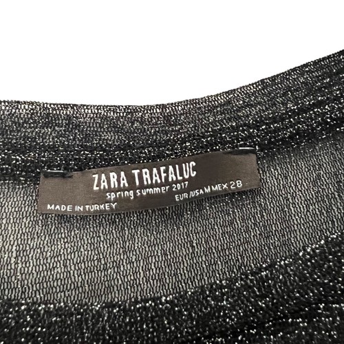 Zara Womens Black Glitter Sheer Mesh Y2K Short Sleeve Top Size Medium - Bild 2 von 5