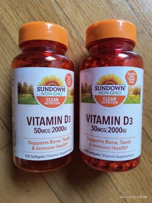 2 Pack Sundown Naturals Vitamin D3 50mcg 2000iu 150 Ct Each Ex 06/26+ Sealed 
