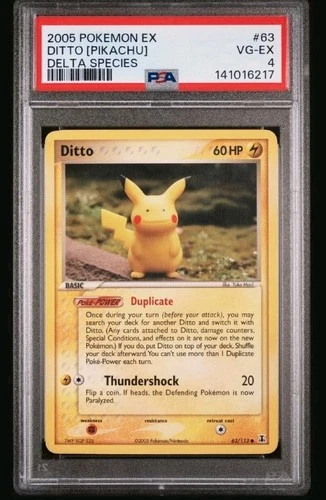 2005 Pokemon EX Delta Species Ditto Pikachu #63 Rare Non-Holo PSA 4 VG-EX...