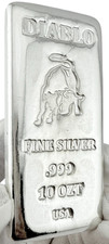 10 Troy Ounce .999 Fine Silver - DIABLO BAR - Cast - Polished Finish 39.80 per troy oz