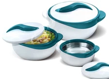 3 Piece Thermo Dish Hot or Cold Casserole Serving Bowls with Lids Turquoise