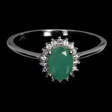 925 Sterling Silver Ring Oval Emerald 7x5mm Natural Gemstone Jewelry Size 8