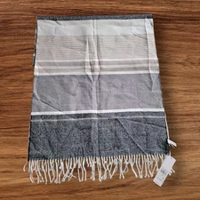 Calvin Klein Womens Scarf Grey Beige Black Neutral Coastal Classic Fringe 41x23