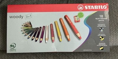 New Stabilo Wood 3 In 1, 18 Multi-Talented Pencils, Coloring, Watercolor & Wax