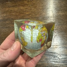 Globe Lucite Paperweight Earth Planet Map Collector Vintage Blemish UNIQUE GIFT