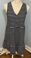 Loft Petite Jacquard Button V-Neck Swing Dress Size Small Sleeveless Womens