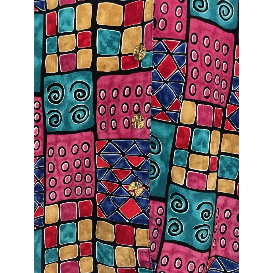 Erin London Mujer’s Multicolor Funky Blusa Años 80 Metal Botones Manga Larga Pequeña Foto 2 de 4