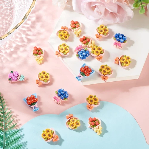 20Pcs Mini Resin Flowers Cabochon Opaque Resin Bouquet Cabochon Spring Floral Ch image 3