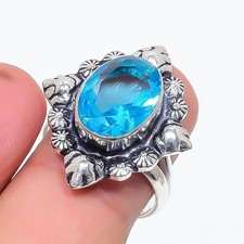 Swiss Blue Topaz Gemstone Handmade 925 Sterling Silver All Size Ring For Gift