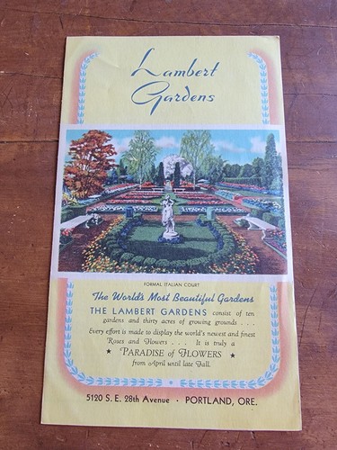 Lambert Gardens Portland Oregon VINTAGE 1950's Travel Brochure - Imagen 1 de 5