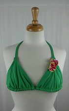 Green Floral Embellished Halter Bikini Top Sz L