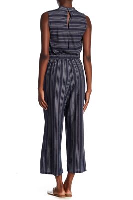 MELLODAY Striped Mock Neck Cropped Jumpsuit Women's XL 152783