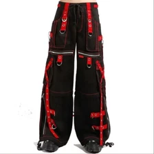 Men's Black & Red Straps Punk Rock Gothic Trouser in 100% Cotton Gothic Style