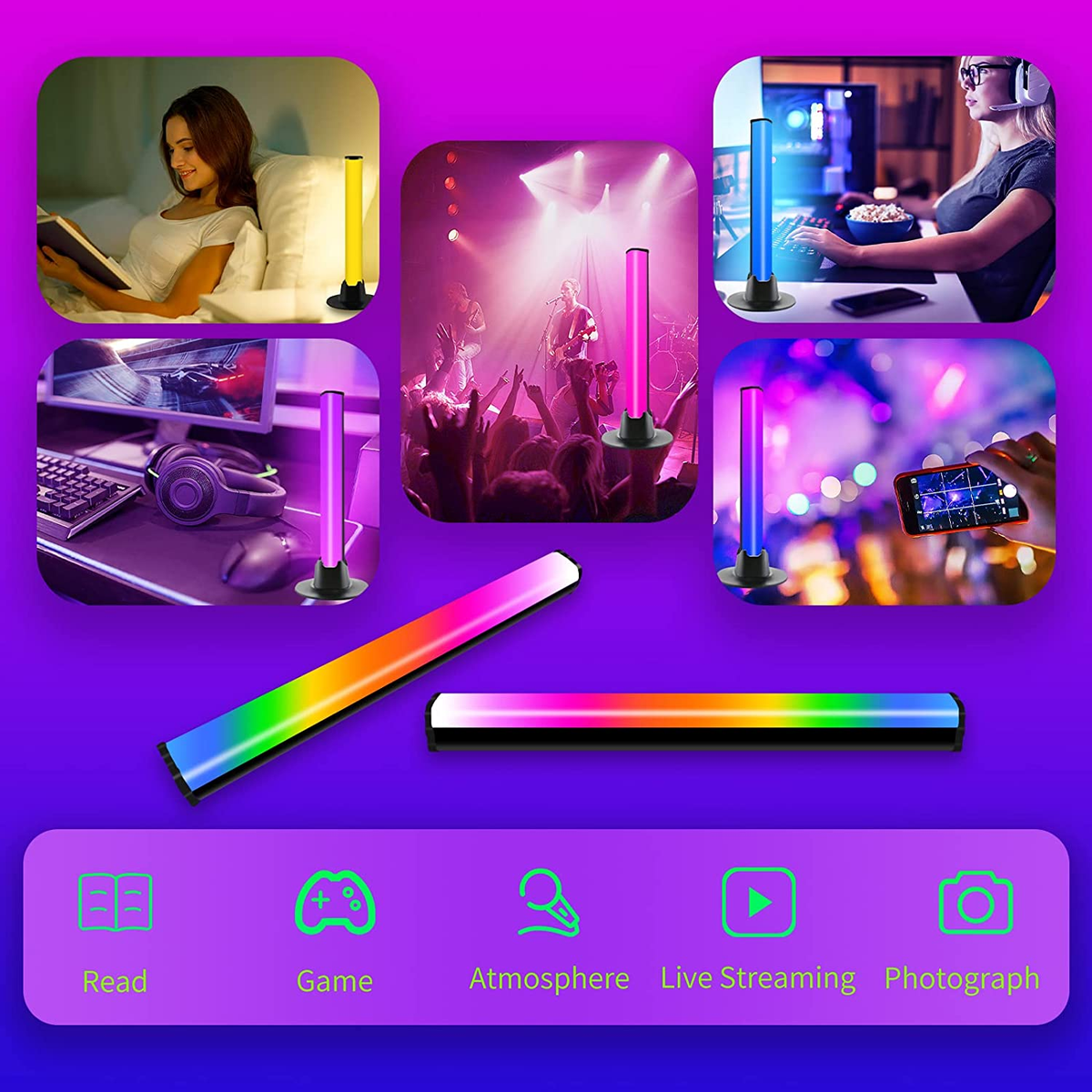 Jinlaili Barra LED RGB, Lampada RGB Gaming con Telecomando, Controllo APP, Smart LED Lampada Dimmerabile, Barra Luminosa, Luce Neon Atmosfera USB per TV, Gaming, PC, Decorazione della Camera