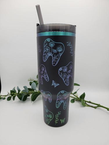 Zahn Blume Schmetterling Dental 40 Oz H2.0 Stanley Becher Lasergravur mit Namen. - Bild 2 von 6